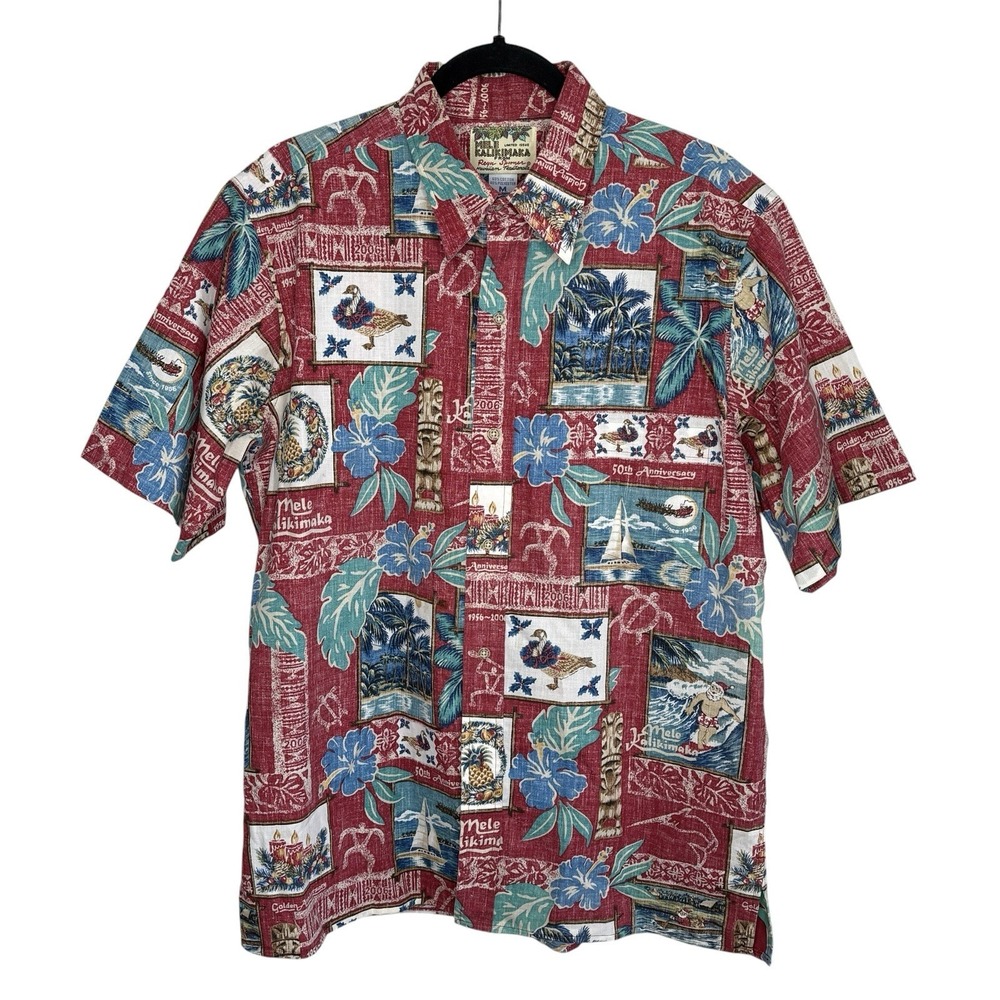Vintage Reyn Spooner Hawaiian Christmas 50th Anniversary Shirt Med Short Sl Luau